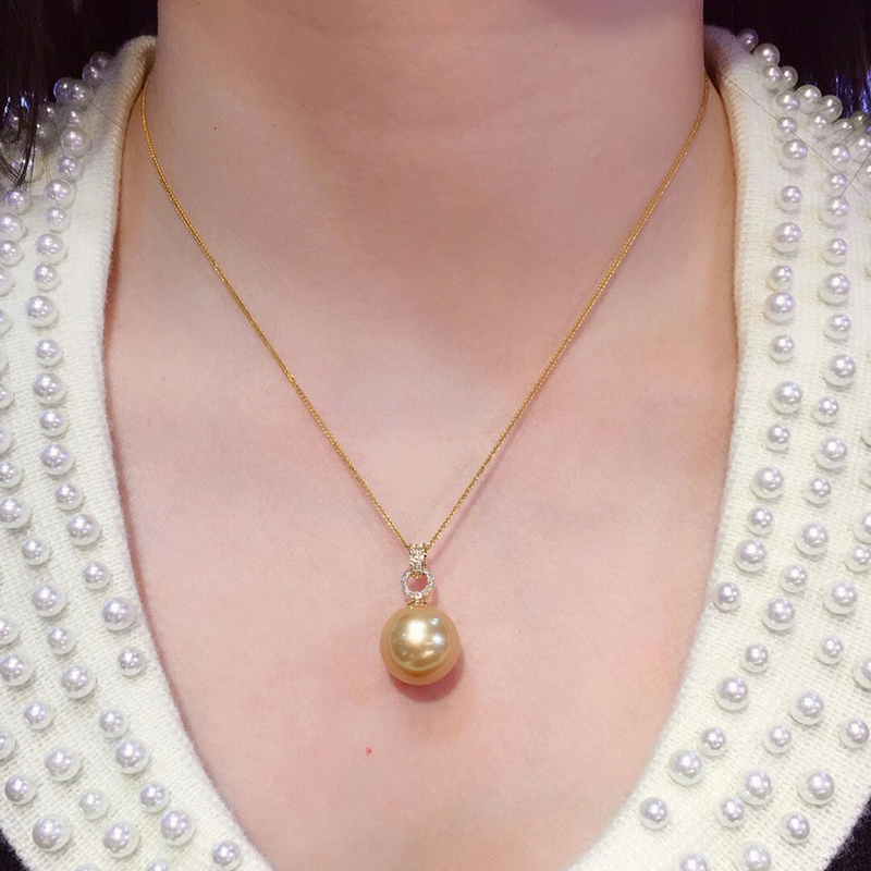 南洋半岛 南洋金珍珠吊坠 海水珍珠项链18k金镶嵌钻石轻奢名媛锁骨链
