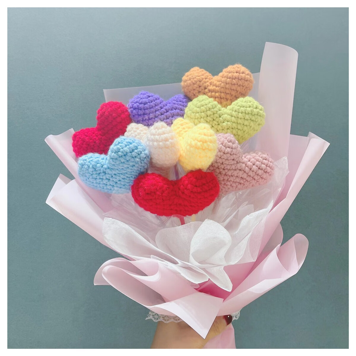 生日礼物心形手工编织花束diy材料包毛线花爱心送女友情人节闺蜜礼物