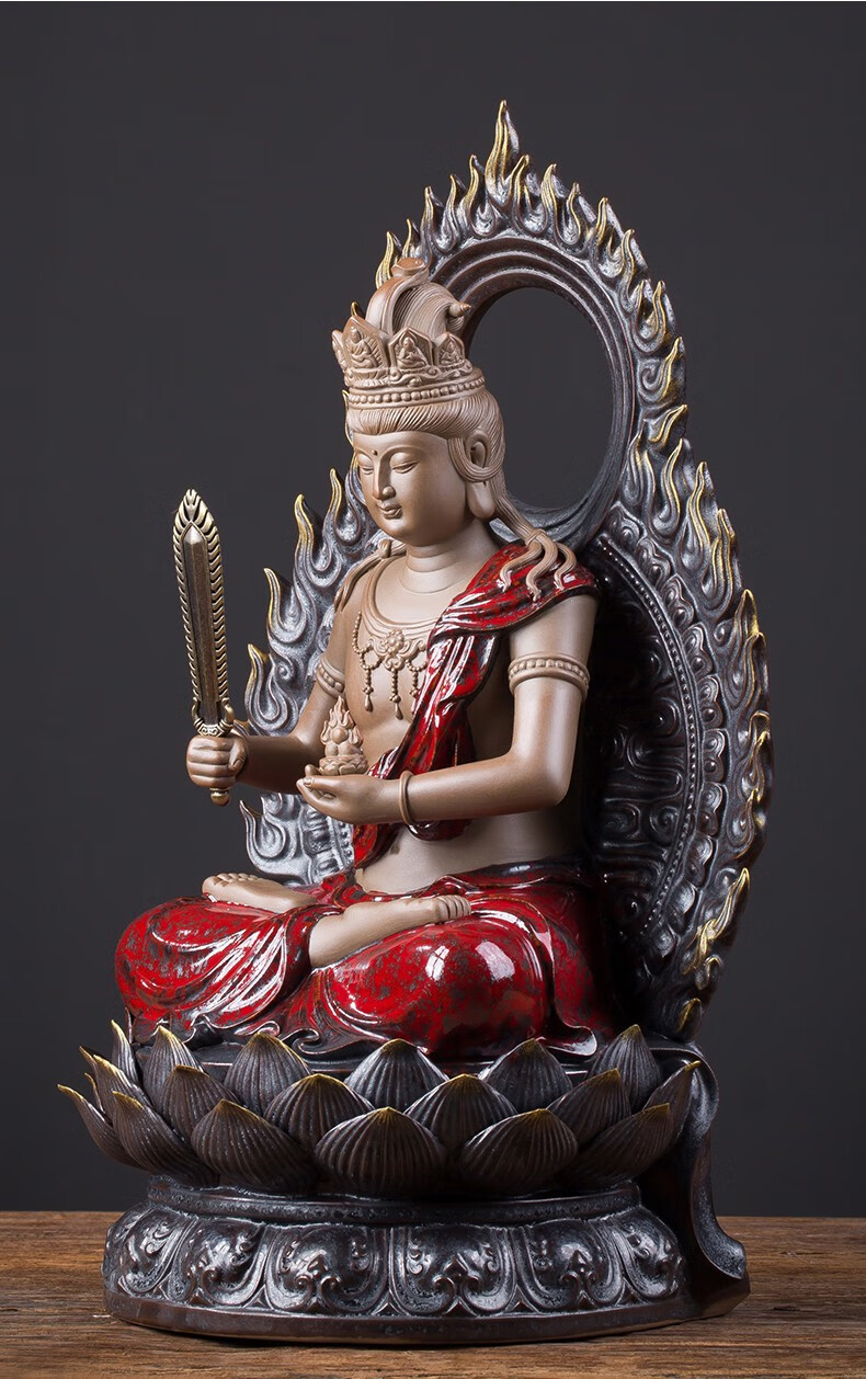 王顺手造紫砂摆件虚空藏菩萨佛像摆件家居供奉摆设属牛虎生肖守护神本