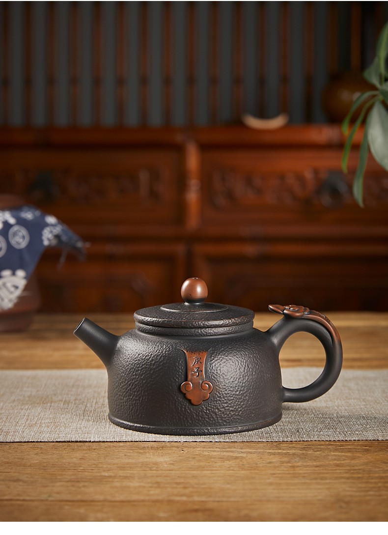 此时此刻建水紫陶茶壶杨镇纯手工堆雕壶西施壶石瓢壶个性泡茶壶款二