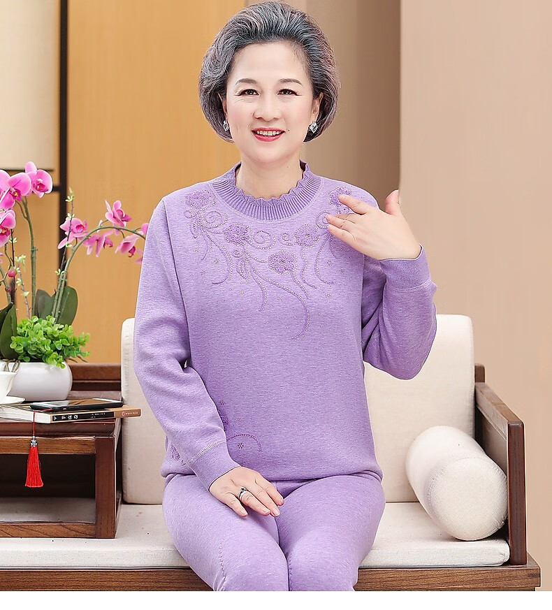 奉孝中老年人冬装女奶奶套装保暖内衣加绒加厚妈妈秋装老人衣服两件套