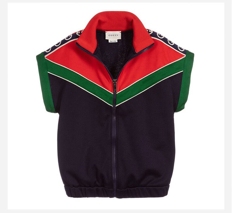 古驰(gucci)儿童肩膀双g logo拼色针织背心 591516xjb4 蓝色 5【图片