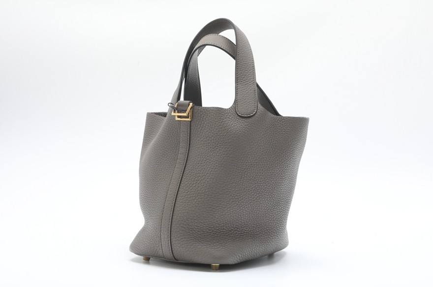 【二手95新】爱马仕hermes 18菜篮子锡器灰金扣手提包 女士包袋【图片