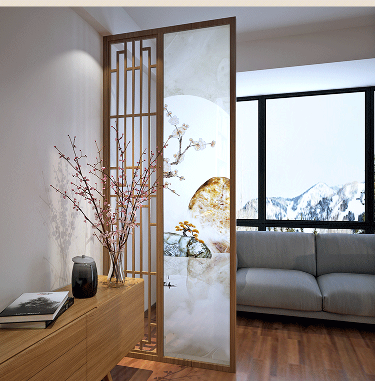 优木若兰 中式实木隔断屏风客厅玄关入户装饰座屏半透移动茶室酒店