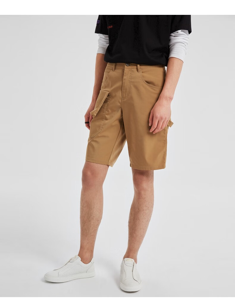 劲霸男装休闲短裤2021夏季时尚简约净色直筒裤fzcd2256 卡其 37【图片