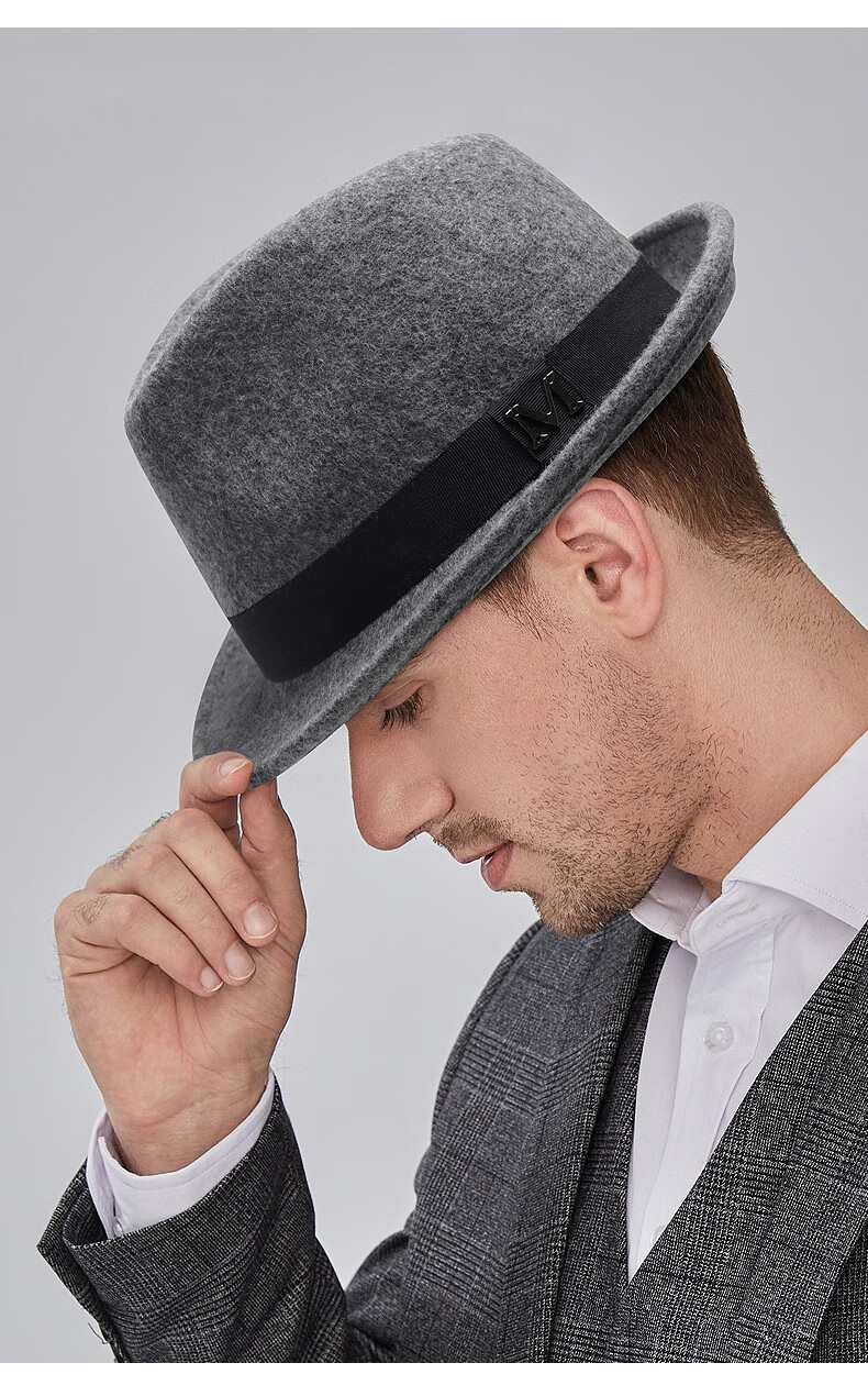 美町嫚品牌冬季轻奢高档男士礼帽英伦风羊毛呢加厚保暖复古爵士帽