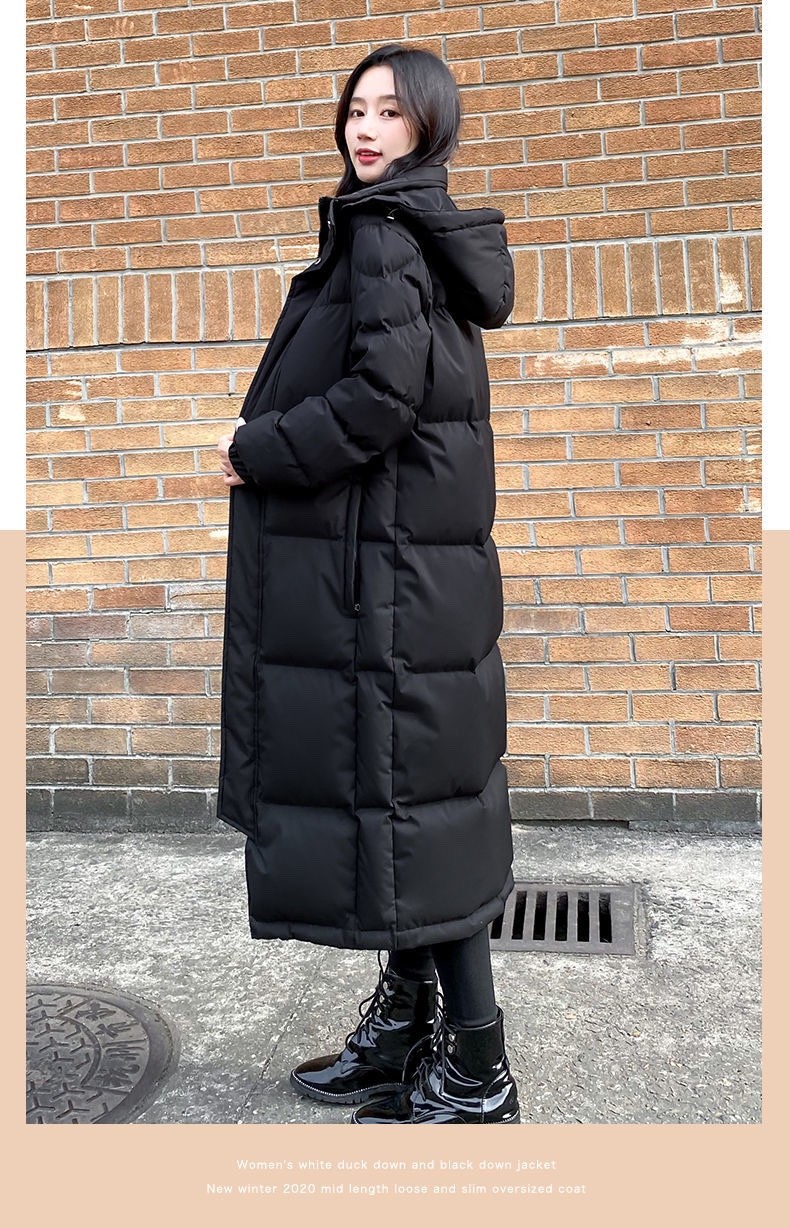 南极人羽绒服女中长款黑色冬装2021年新款连帽保暖韩版时尚百搭简约