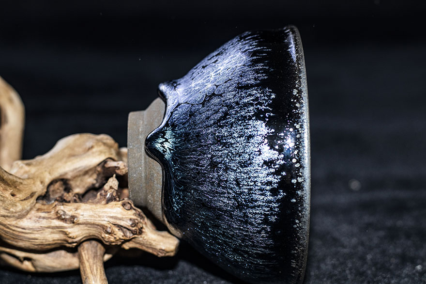 非遗传承人邹云源精品蓝羽建盏茶具茶杯主人杯口径9cm高58cml15