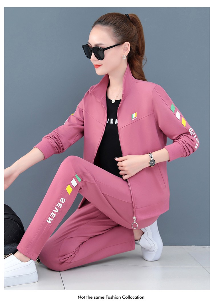 橘梨纱运动套装女春季2021新款韩版时尚宽松三件套跑步休闲运动服大码