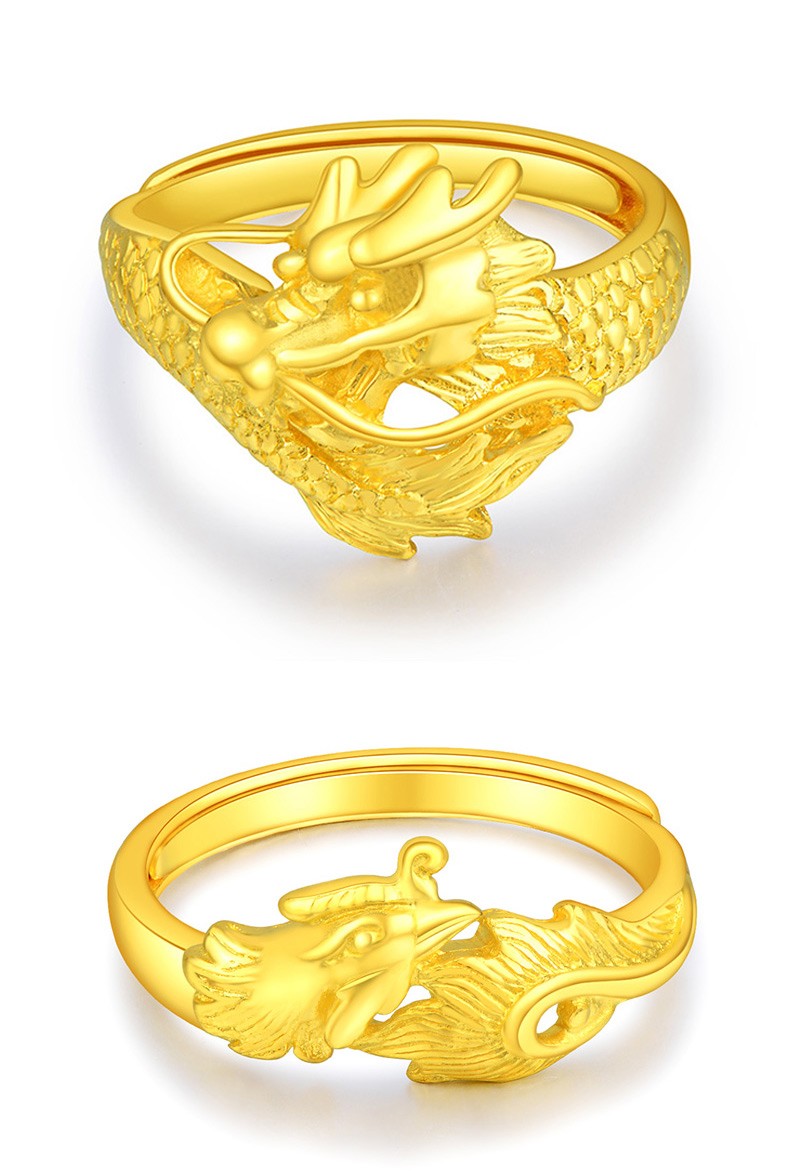 六福典雅珠宝黄金龙凤对戒9999足金黄金情侣戒指龙凤男女款纯黄金戒指