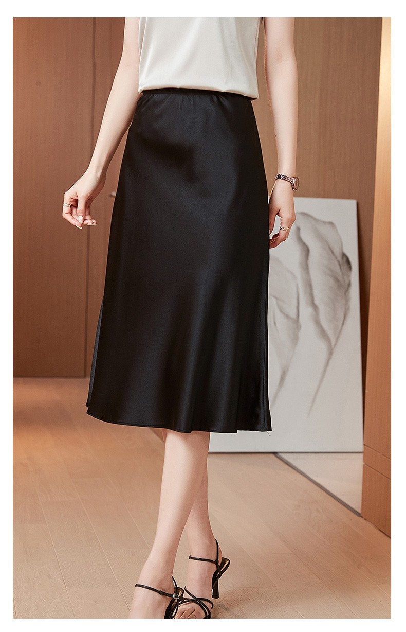 苏若兰2021新款女士真丝半身裙黑色鱼尾裙女净面真丝a字半身裙中长款