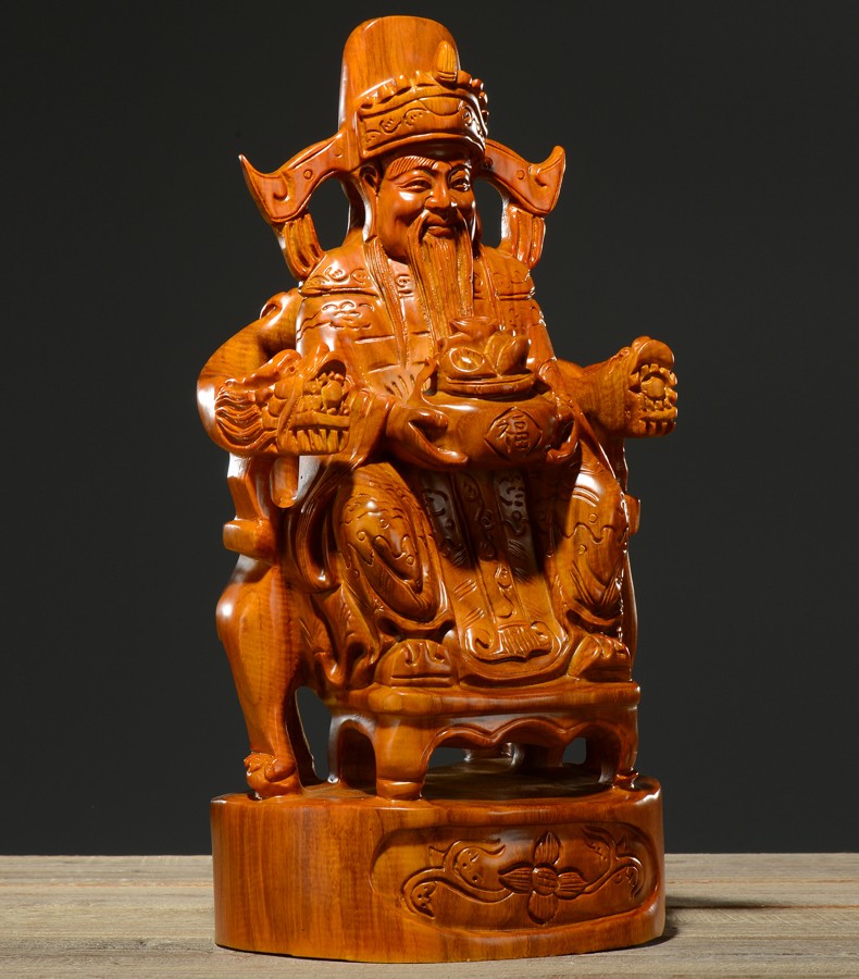 千德骏 花梨财神木雕摆件实木文财神爷佛像供奉店铺开业礼品雕刻工艺