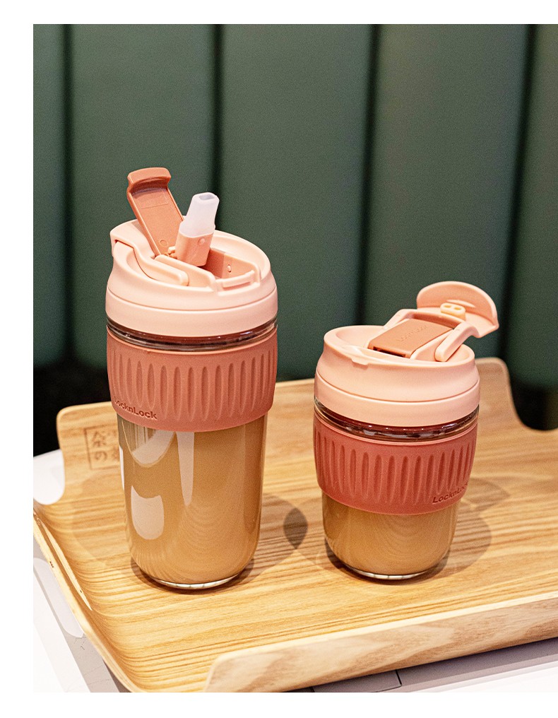 乐扣乐扣玻璃杯吸管杯耐热大容量牛奶咖啡杯秋冬可爱带盖防爆便携夏日