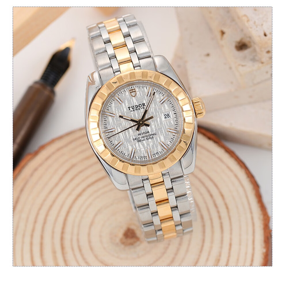 帝舵经典系列28毫米银盘18k黄金/不锈钢自动机械女表m22013-0011