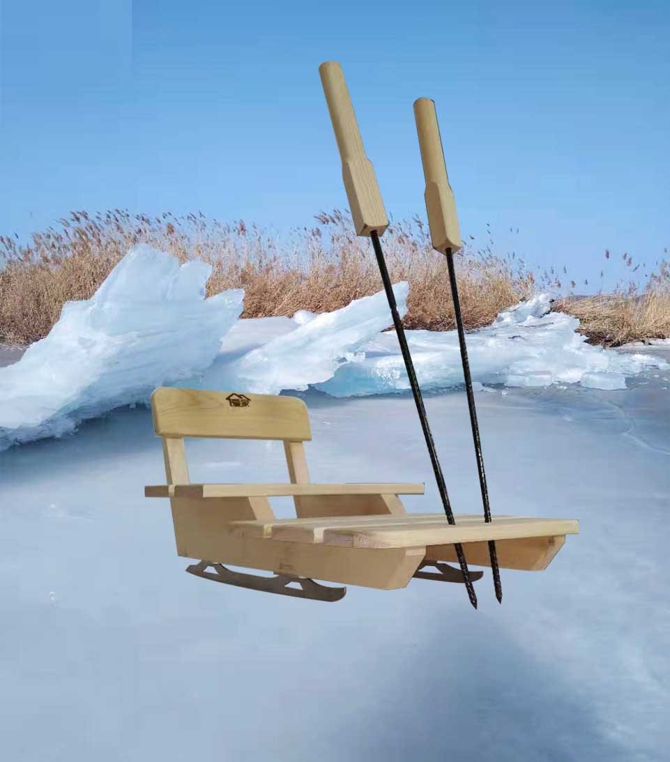 冰车户外实木冰车滑冰车冰爬犁儿童成人通用款单人双人冰车福临城