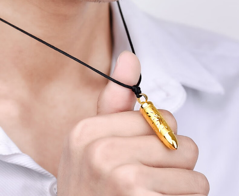 福强珠宝 黄金吊坠男 3d硬足金999车花子弹头吊坠 黄金吊坠男女款 花