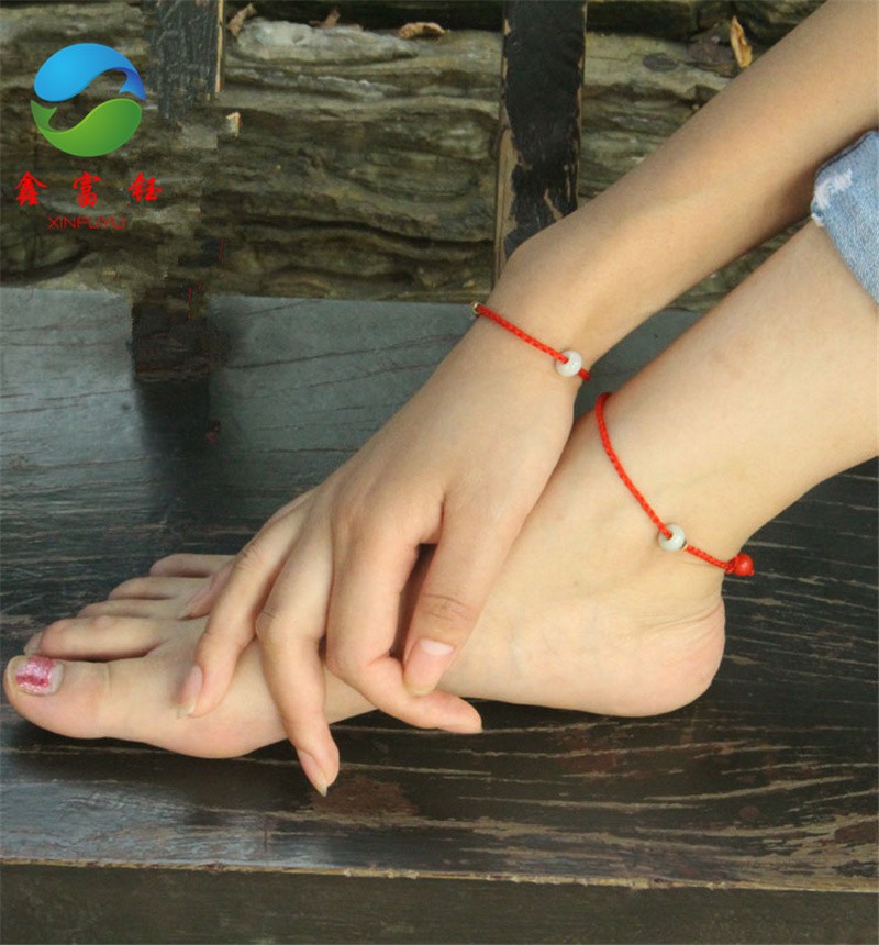 鑫富钰 手工编织翡翠玉石平安扣手链 手绳 男女情侣款本命年红绳脚链