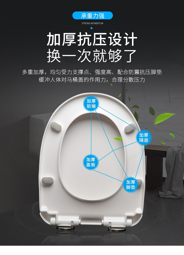 陌利家装建材马桶盖通用家用坐便盖缓降加厚座便盖老式缓冲uvo阻尼快
