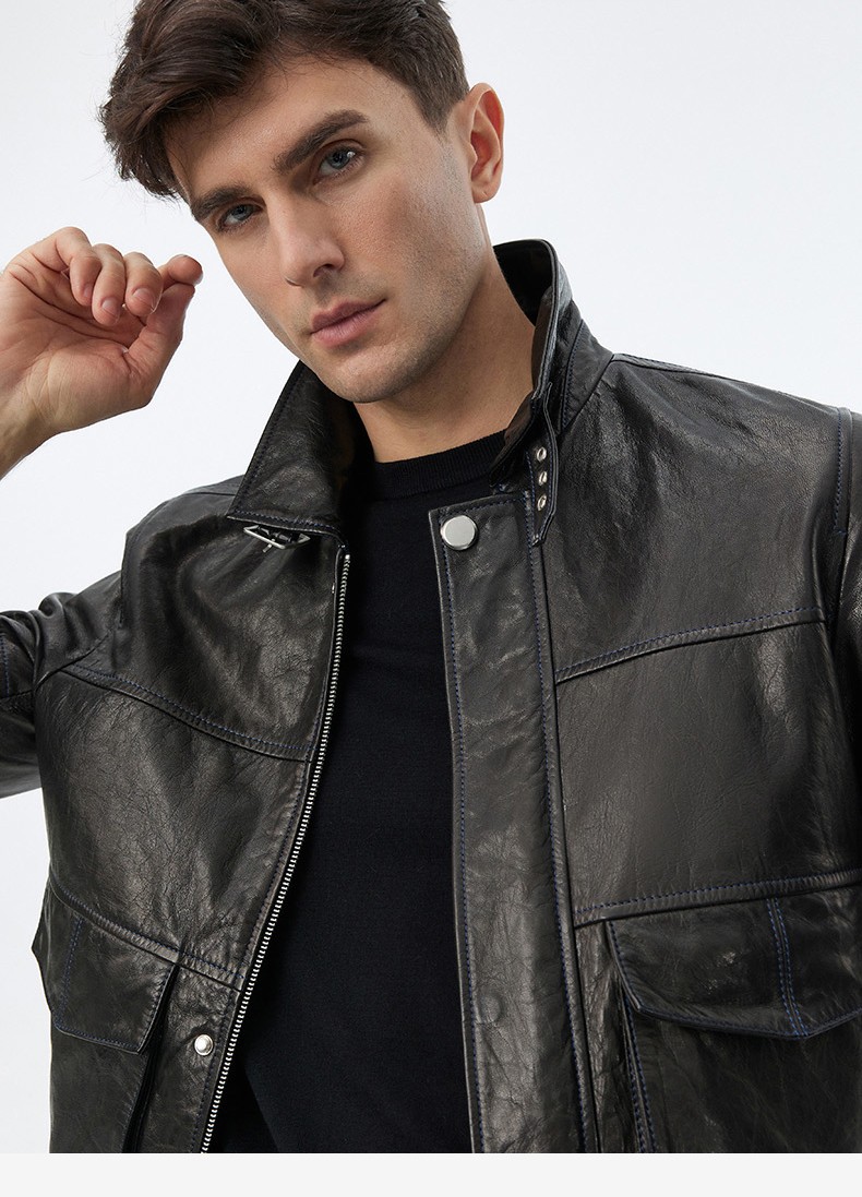 【兽王2210100124】兽王真皮皮衣男 山羊皮男士薄款单皮皮衣秋冬短款