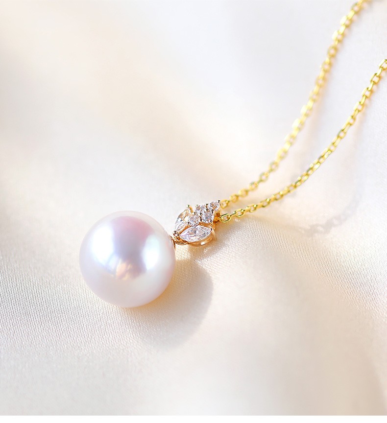 黛米珠宝 星火 正圆强光大颗粒珍珠项链14k金淡水澳白单颗吊坠 11