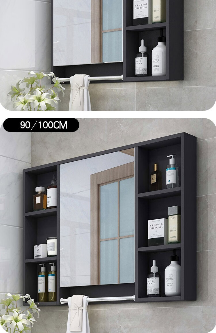 诗依迪实木浴室镜柜带置物架镜面柜卫生间镜子洗漱池镜箱收纳一体柜储