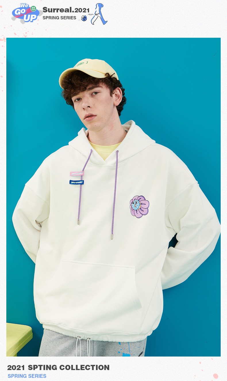 er笑脸男装连帽卫衣男女款宽松印花情侣装春季新款抽绳外套ins国潮