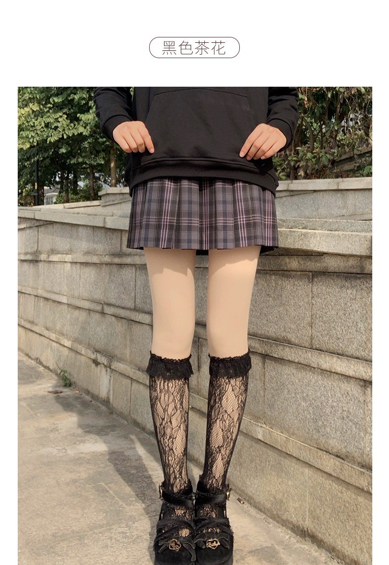 2021赫搏白色蕾丝小腿袜子女洛丽塔网纱lolita长袜女中筒jk黑色袜子
