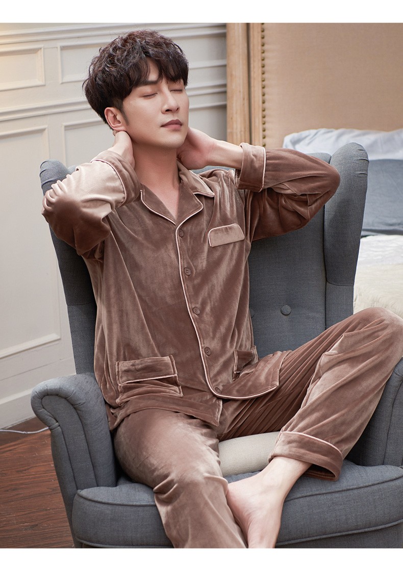 香港芬豚珊瑚绒睡衣男冬季保暖长袖法兰绒加大码新品海岛绒男士家居服