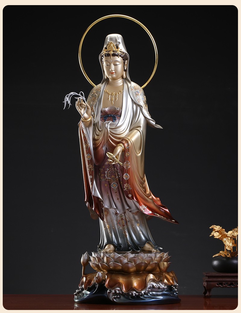 观音佛像西方三圣佛像全铜掐丝珐琅镶金大势至菩萨像阿弥陀 佛像摆件