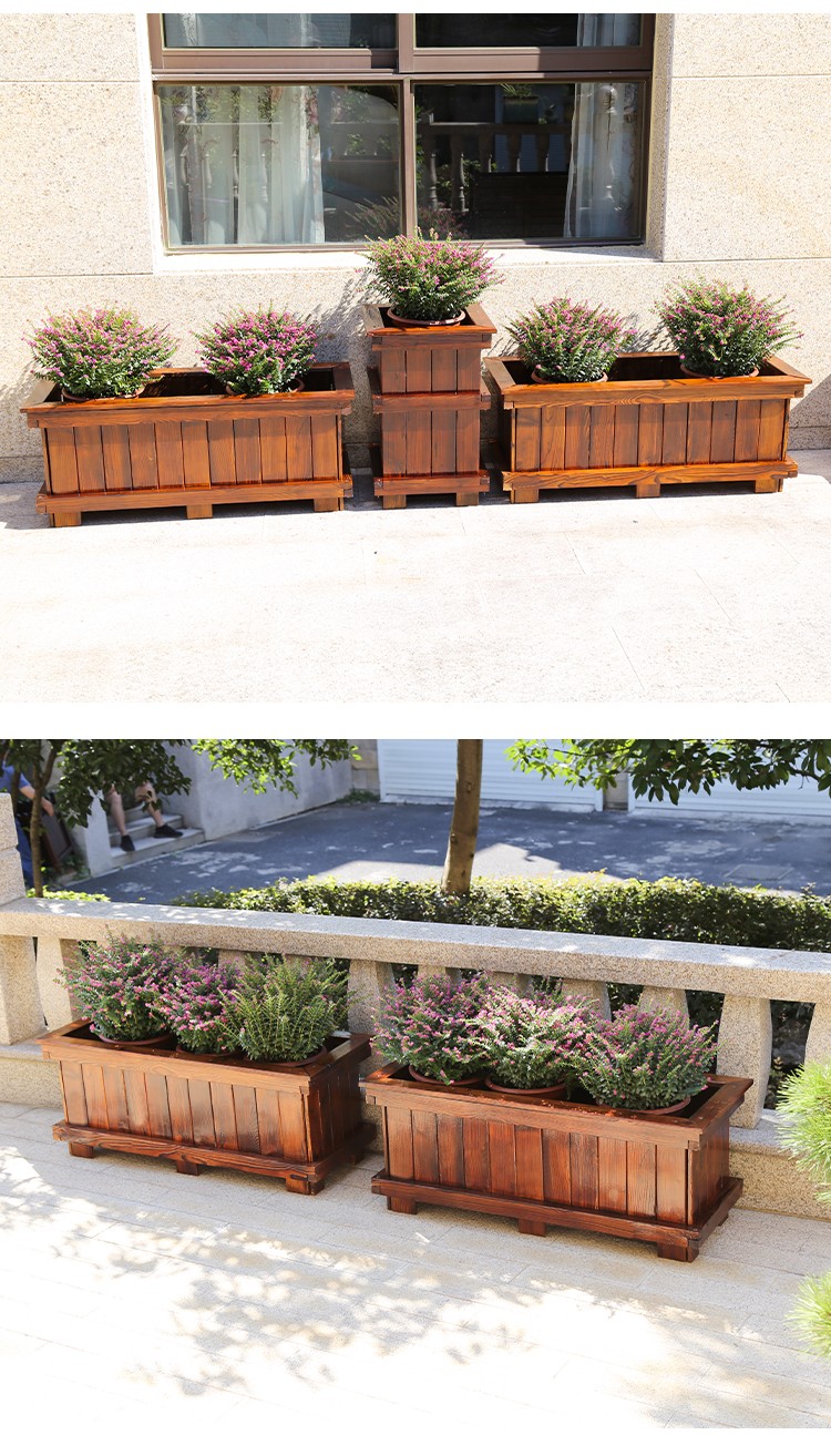 瑾园户外防腐木花箱实木花盆种植箱庭院阳台花箱特大号中号加厚龙骨称