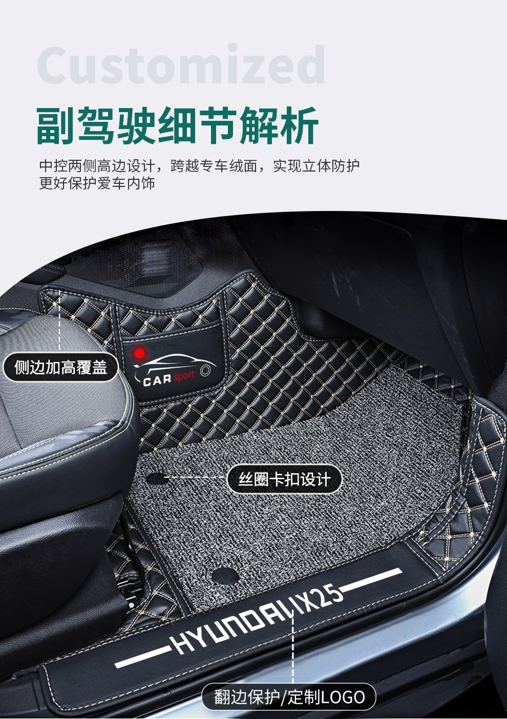 黑色红线单层脚垫【闪电发货】 北京现代ix25专用
