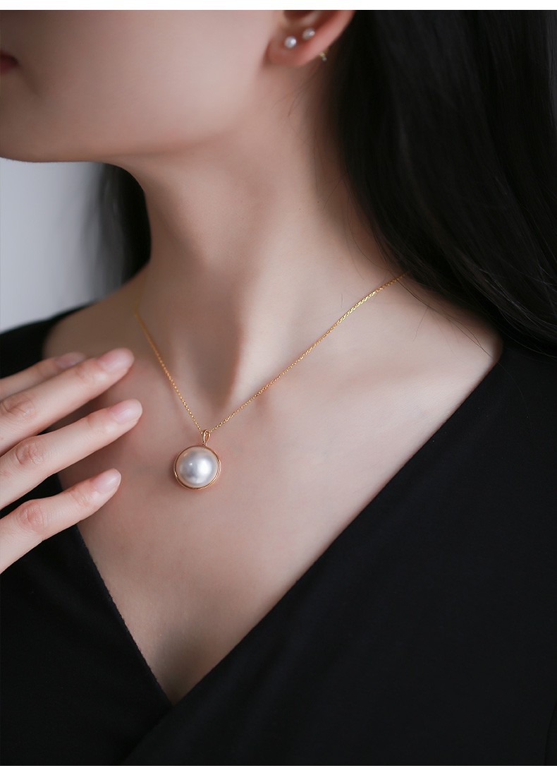 黛米珠宝珍珠吊坠大颗高亮泽海水玛贝珍珠吊坠g14k送女友魅仙1213mm