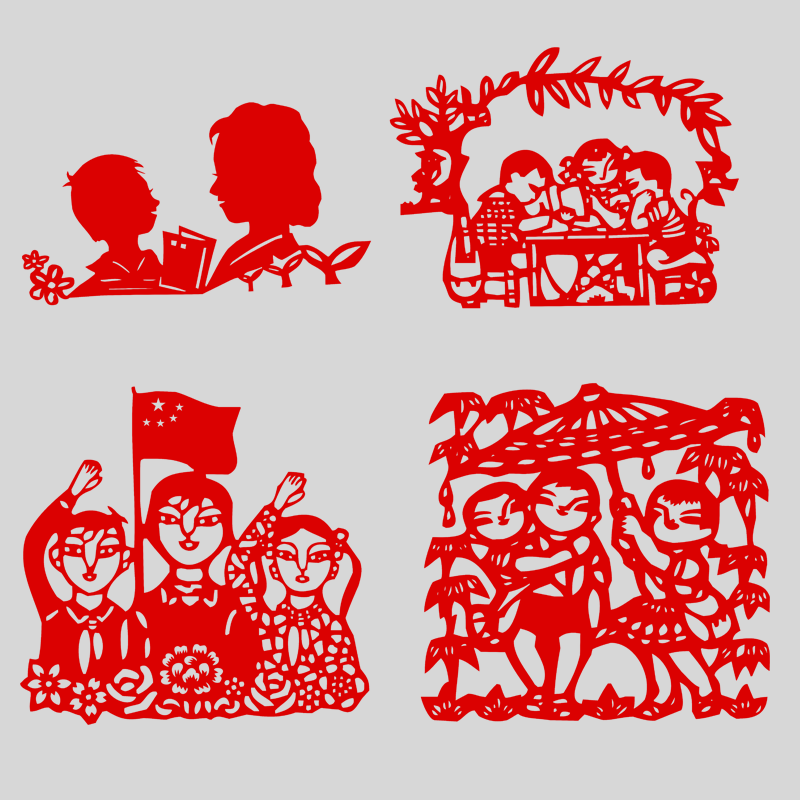 传统镂空纸质窗花剪纸贴画儿童节日装饰品贴画 图案【传统美德】成品