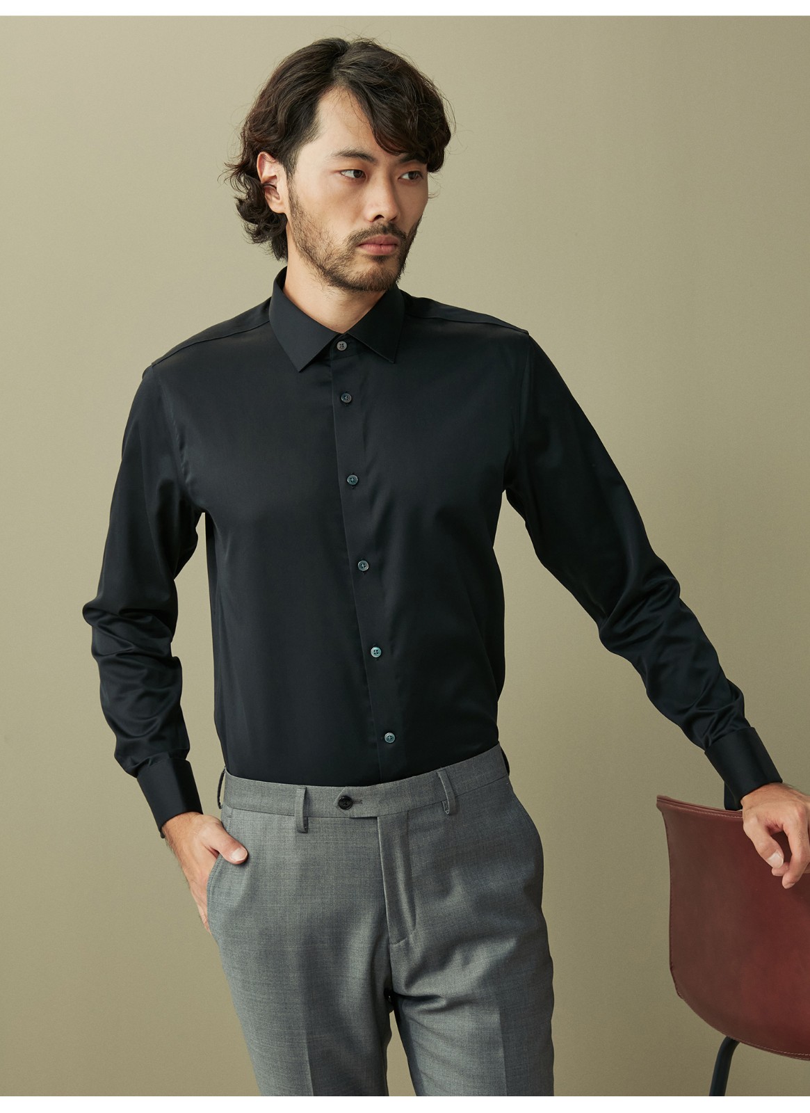 hany黑色免烫法式衬衫男商务正装设计感长袖袖扣袖口男士西装衬衣