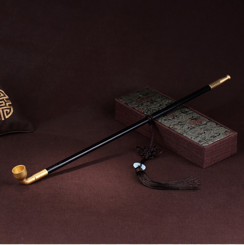 东奥主烟斗印花木50cm加长手工原创设计旱烟袋老式纯铜男士创意送爷爷