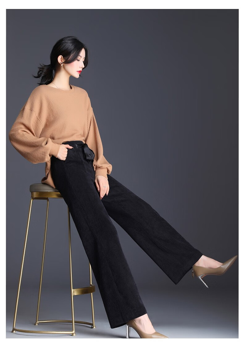 春季新款灯芯绒阔腿裤女垂坠拖地裤高腰显瘦阔脚裤条绒宽腿裤长裤yr