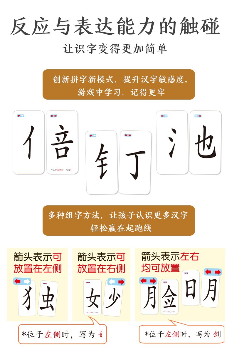 魔法汉字组合卡片拼偏旁部首趣味拼字游戏认字生字识字扑克牌汉子牌卡