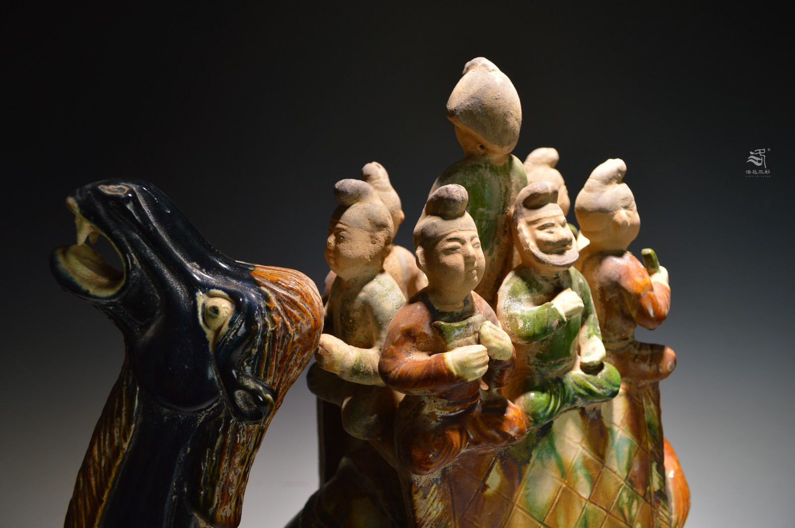 依山锦绣唐三彩骆驼载乐俑五人驼乐器俑中式陶瓷古玩古董室内摆件八人