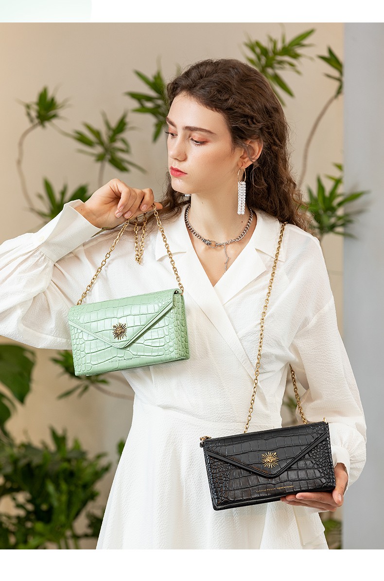 vanessahogan女士包包女包牛皮时尚奢侈品女包早春链条斜挎包鳄鱼纹单