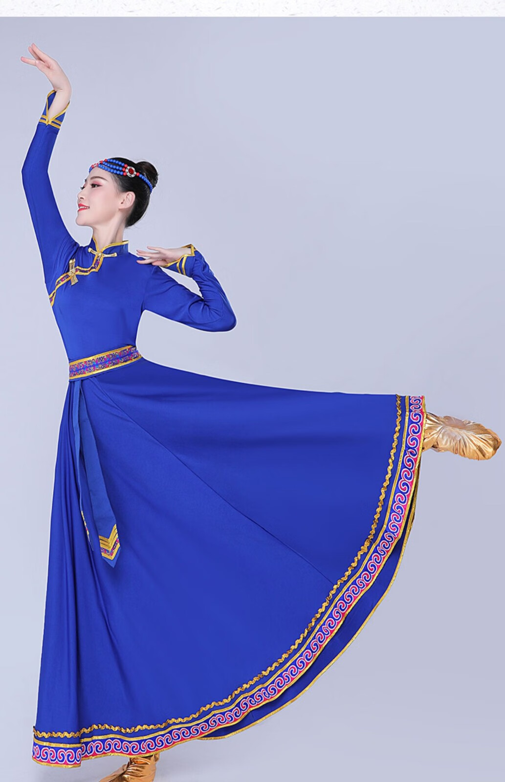 普戈斯新款蒙古舞蹈服女装少数民族演出服装大摆裙成人蒙族舞表演服长