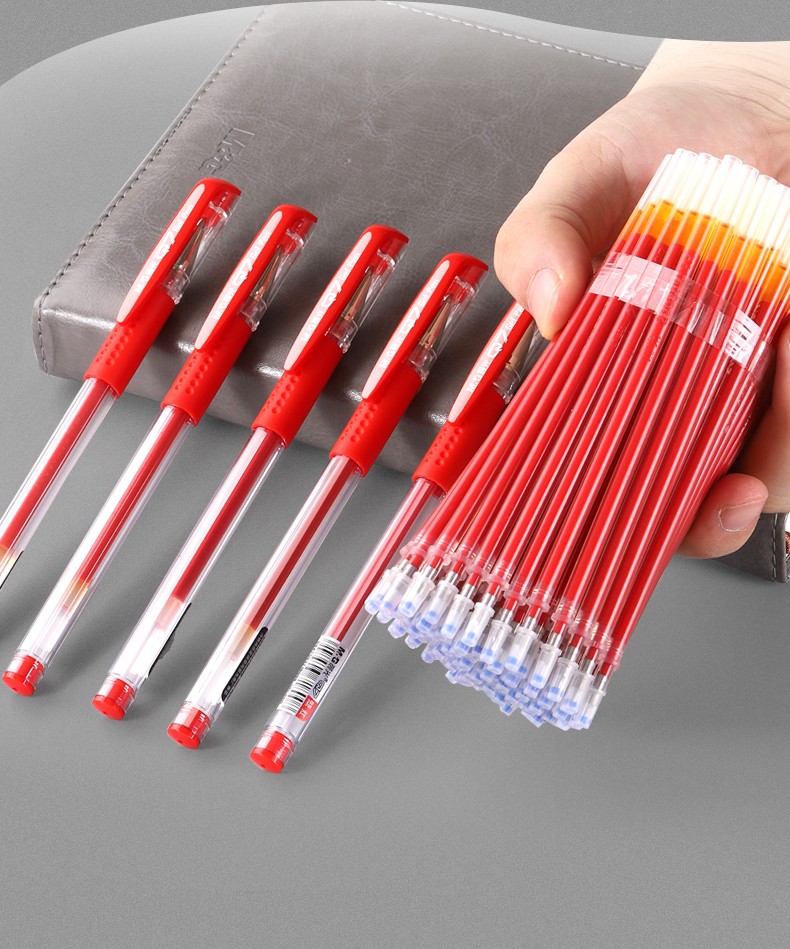 晨光红笔学生用红色中性笔教师批改作业用红油笔按动式水笔子弹头签字