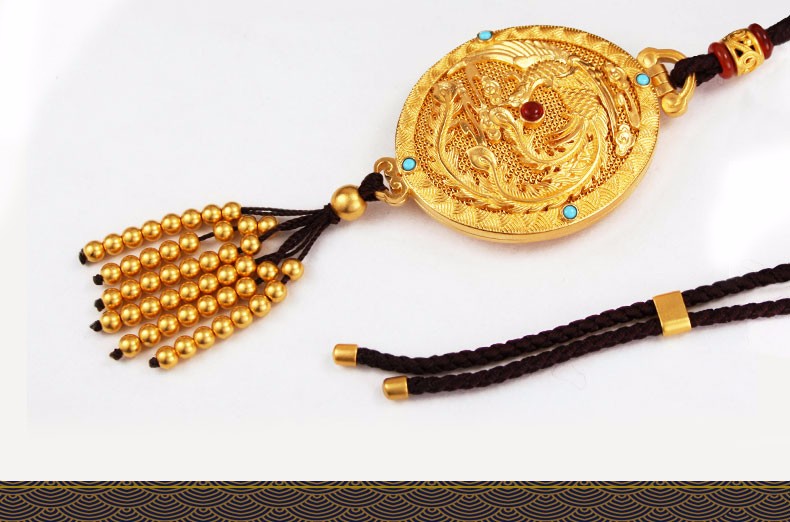 金天地珠宝 传承系列 古法龙凤吊坠足金999手工花丝龙凤对牌嘎乌盒