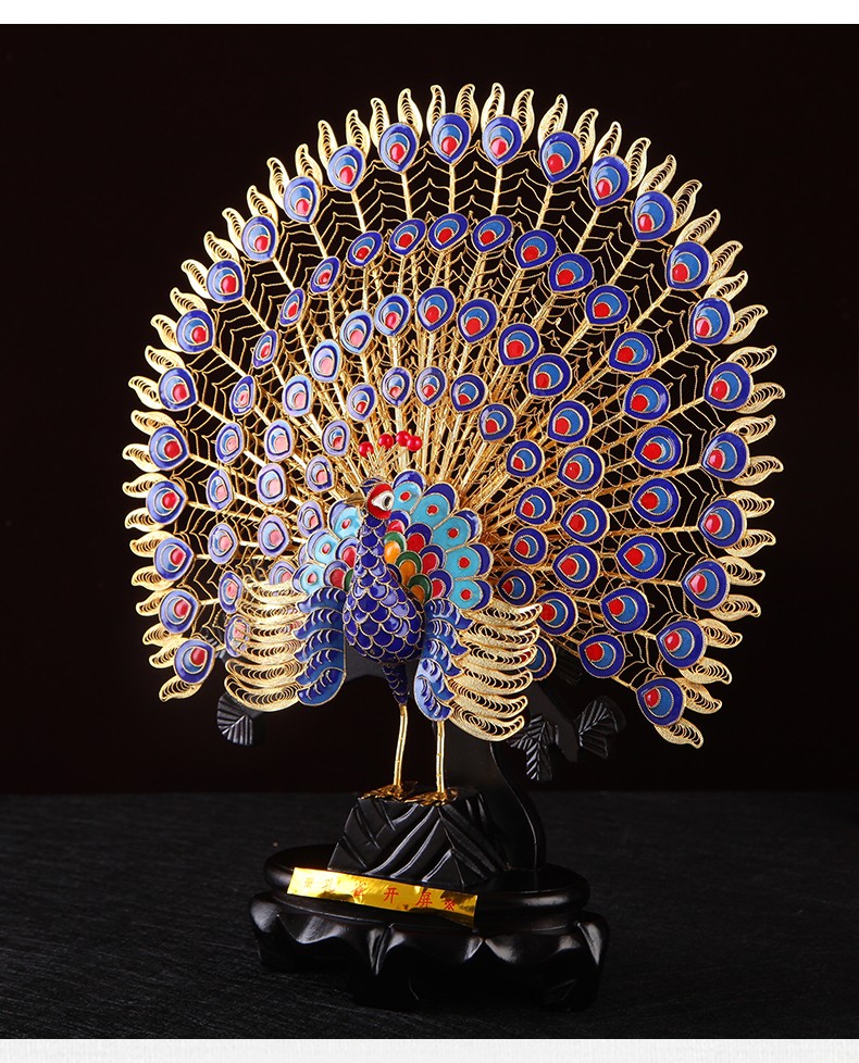 名态景泰蓝孔雀开屏摆件手工艺品结婚婚庆新婚礼品办公室家居客厅玄关