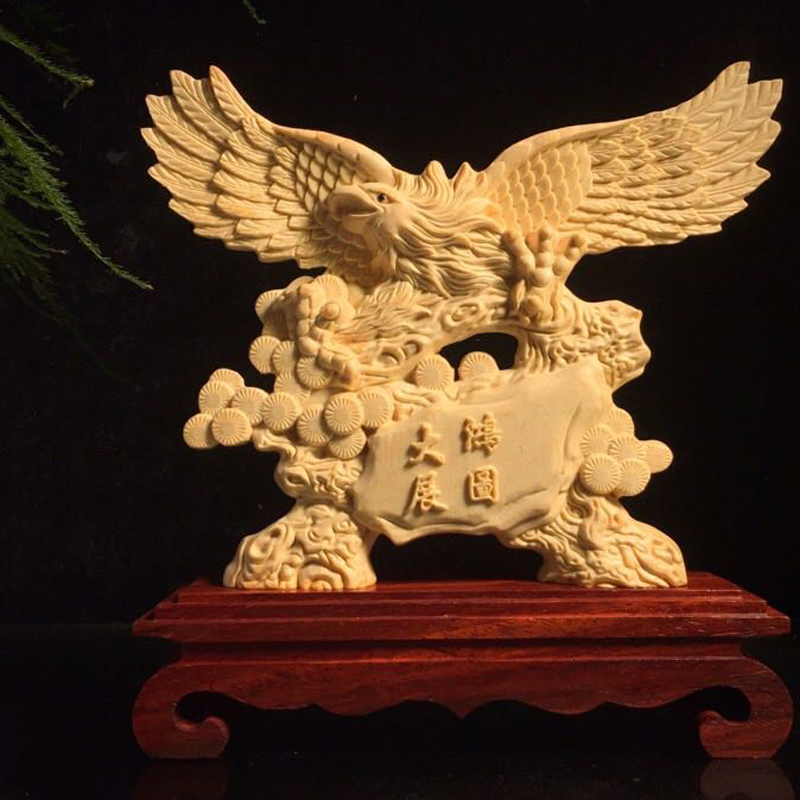 黄杨木大展宏图实木雕刻工艺品摆件居家送礼木质摆件拍卖