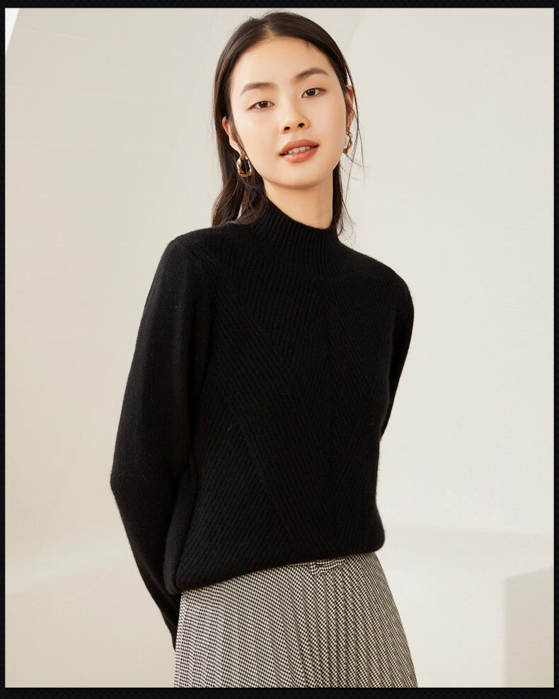 戈林斯丹2021秋冬新品女时尚抽条加厚保暖纯羊绒套衫 qmz420 红鸢色