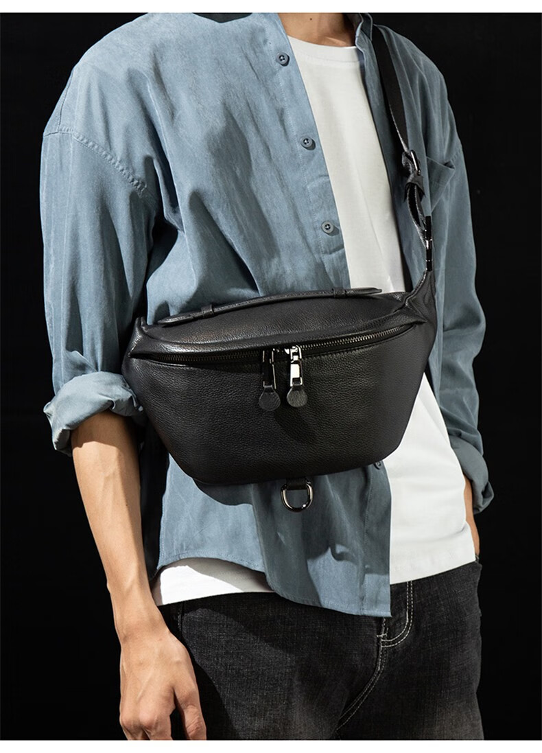 卡菲伦轻奢品牌男士胸包真皮腰包头层牛皮休闲个性单肩斜跨包多功能