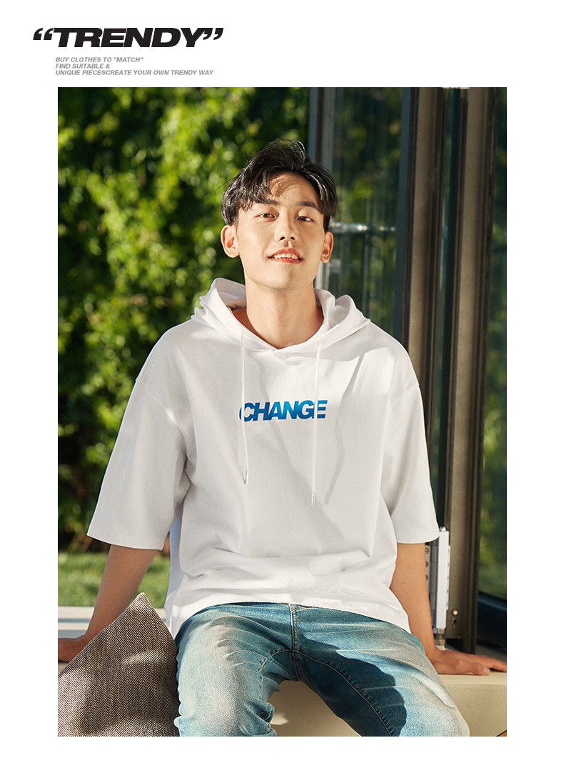 以纯线上品牌a21春季2021新款男装针织宽松女连帽落肩印花中袖衫情侣