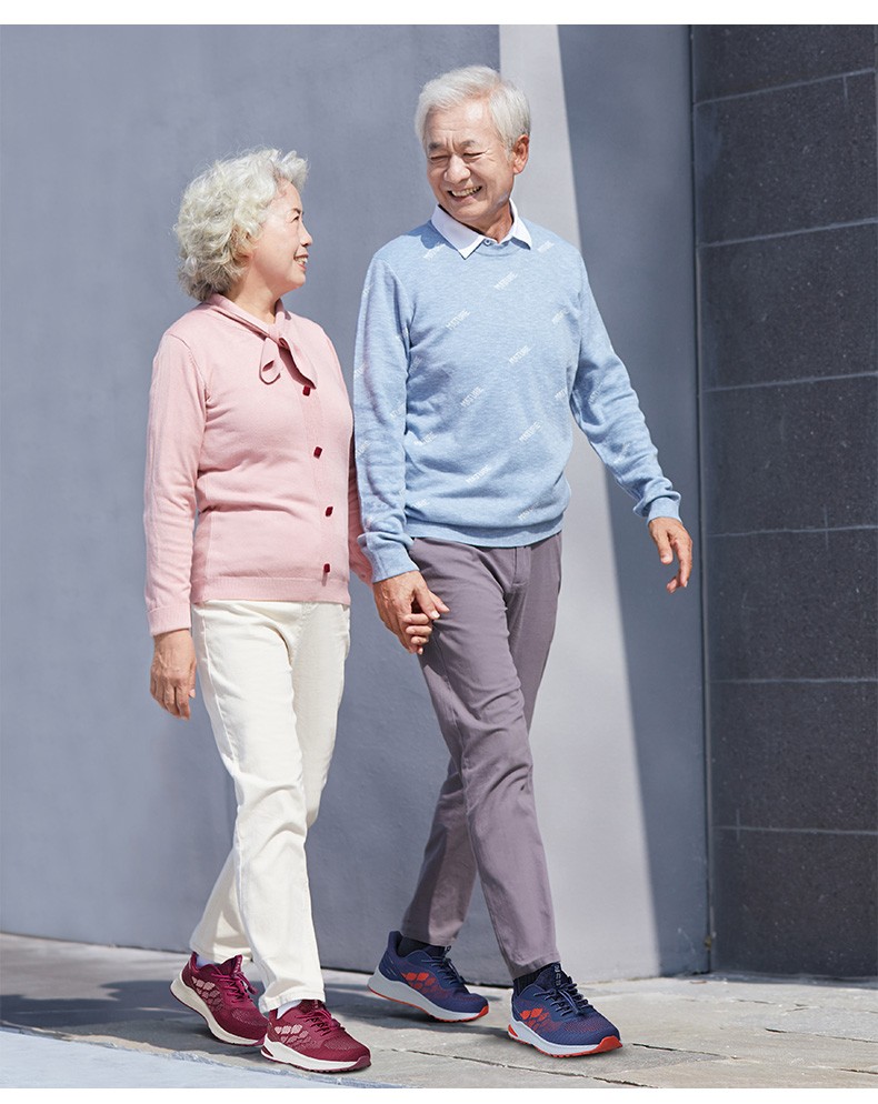足力健老人鞋春季新品休闲鞋男女软底老年户外健步鞋女款玫瑰红39