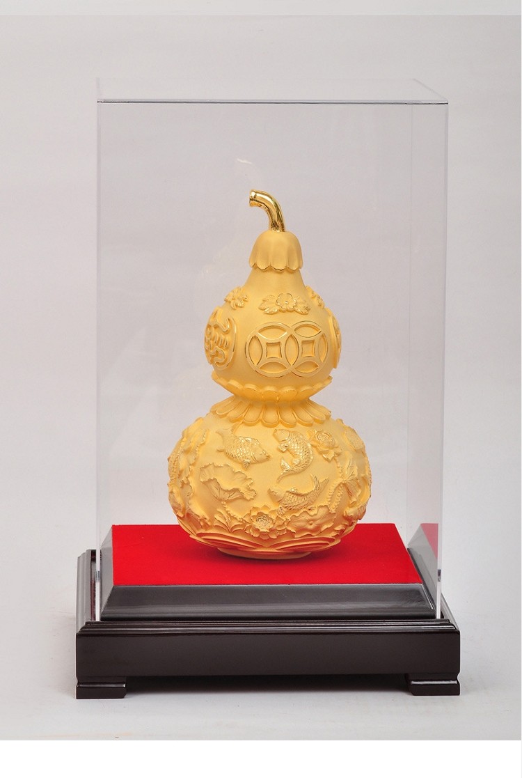 铂悦玺熙 绒沙金金葫芦摆件炉身双鱼莲花礼品送朋友领导长辈开业乔迁