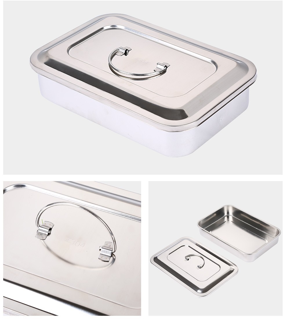 锦鹿 医用不锈钢消毒盒治疗盒器械盘换药盘医疗用品托盘手术方盘消毒